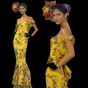 STUNNING  RALPH LAUREN COLLECTION PURPLE LABEL 2008 FLORAL SILK DRESS GOWN US 6